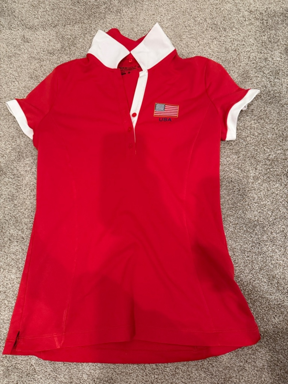 Nike Red Short-Sleeve Polo with White Trim and USA Flag